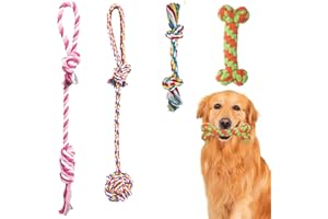 Weocar Dog Rope Toys for Small Dogs, Cotton Puppy Rope Toys for Teething Cleaning, Washable Dog Chew Toys Rope, Family Interactive Games with Dogs, Dog Tug Rope, Set of 4