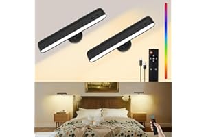 Speclux Rechargeable Wall Lights, LED Battery Operated Wall Lights with 7500mAh Battery Lamp for Bedroom, 3 Colors with 15 RGB Colors, 360°Rotate & Stepless Dimmable Brightness(2 Pack Black)