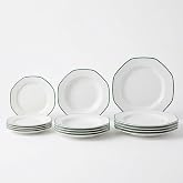 SANTA CLARA | Complete Tableware 12 Pieces Extra White Porcelain for 4 People, Microwave and Dishwasher Safe, Alma Verde Dinn