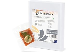 ‎BOLSEMACK BOLSEMACK Vakuumierbeutel 25x25cm - Vakuumbeutel 100 Stück für alle Vakuumierer & Lebensmittel Vakuumiergerät - Vacuum bags sehr stark & reißfest - Vakuumbeutel lebensmittel BPA-frei