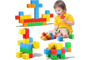 Magnetische Bausteine 32Stück 3.6CM Große Magnetspiel Magnetbausteine Magnetwürfel Magnetic Spiel Konstruktions Magnete Kinder Geschenk Spielzeug ab 3-5 Jahre Junge Mädchen Geburtstag Weihnachten
