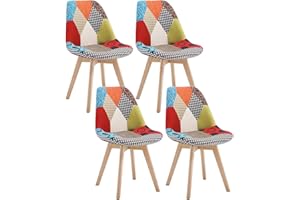 WOLTU 4 X Chaises Salle à Manger Chaise de Cuisine en Lin + Bois Multicolore BH29mf-4
