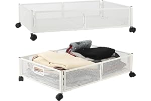 MISNODE Lot de 2 boîtes de rangement sous le lit avec roulettes - Assemblage sans outil - En métal - Blanc