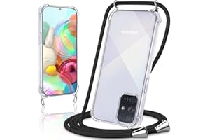 Coiwxmoi Handykette Handyhülle für Samsung Galaxy A71 4G Hülle mit Band 6,7",Transparent Case mit Kette Abnehmbar zum Umhängen Kordel Schutzhülle,Weich Silikon TPU Stoßfest Cover,Schwarz