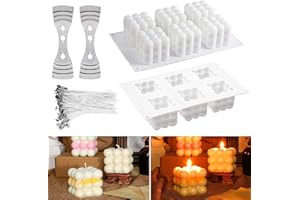 MARUKO Candle Molds for Candle Making, 6 Cavity Bubble Candle Making Molds with 100pcs Candle Wicks and 2Pcs Stainless Wicks Holder, Wax Melt Molds, White DIY Handicrafts Candle Decorations Tools