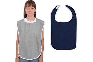 HNONOXY 2 Pièces Bavoirs de Salle à Manger pour Adultes, Bavoirs en Tissu éponge, Protection en Tissu éponge, Protecteurs de Vêtements et Bavoirs pour Hommes, Ffemmes, Personnes âgées Handicapées
