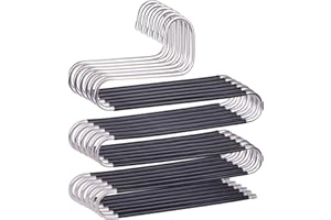 devesanter Hosenbügel, platzsparend, rutschfest, S-Form, Hosenbügel, Edelstahl, Kleiderbügel, Aufbewahrung, Organizer für Hosen, Jeans, Schals, Hängen, Schwarz, 6 Stück