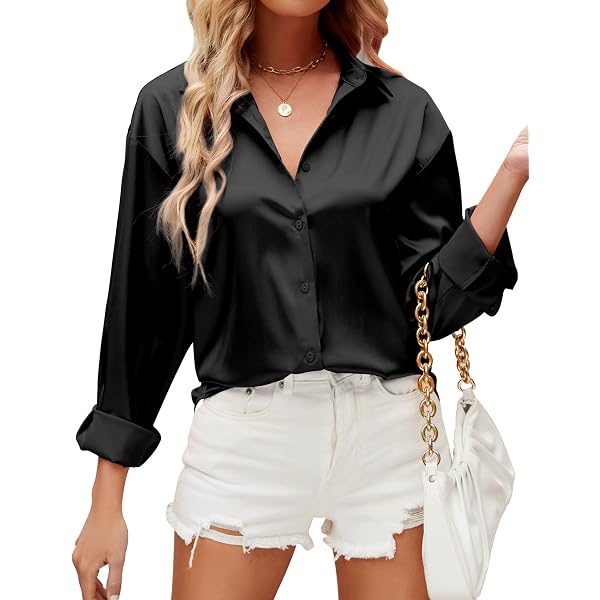 Allegra K Women's Satin Blouse Puff Sleeve Point Collar Vintage Button Up Shirt