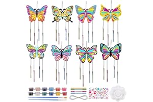 SUAFLNY Schmetterling Windspiel Bastelset Kinder, 8tlg Butterfly Basteln Holz, Schmetterlinge Windspiel Basteln, Schmetterlinge Basteln Kindergeburtstag