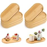 QingWing 8 Pieces Oval Bamboo Tray, 17.3 x 9 x 1 cm | Bamboo Dressing Table Serving Tray Tea Coffee Coaster Dessert Succulent