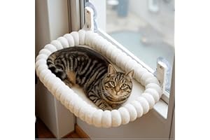 CareCooo Hamak okienny i łóżko dla kota, składany, pluszowy okoń i siedzisko z 4 mocnymi przyssawkami, nadaje się do prania, łóżko dla kotów domowych, solidna rama, nośność do 18 kg, M (52 x 30 cm