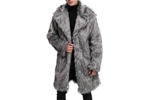 Duohropke Abrigo de piel largo para hombre, chaqueta de pelo largo, chaqueta de invierno, parka de piel sintética, chaqueta larga 2023, otoño e invierno, abrigo largo de piel monocolor, abrigo de
