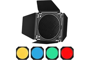 ‎GODOX Godox BD-04 Scheunentor Barndoor Kit z Honeycomb Grid 4-kolorowy filtr żelowy do 7-calowego standardowego deflektora zamiennik do GODOX SL60W SL150II SK400II Studio Light Portrait do fotografii karmienia