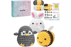 CROCHZEPIANY Crochet Kit for Beginners,Amigurumi Crochet Animal Kit,Crochet Starter Kit Step-by-Step Video Tutorials,Beginner Crochet Kit for Adults,Crocheting Kit-Penguin-Bee-Bunny