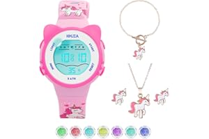 HMJIA Orologio e Collane per Bambina 3ATM Impermeabile con luce Cronometro Allarme per Orologio Digitale Bambina Orologio bambini da 3 a 12 Anni