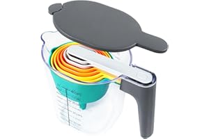 Recogwood 10 Pieces Measuring Jug Set, Stackable Measuring Cups and Spoons, Kitchen Cooking Baking Measuring Spoons Set for Liquid and Dry, BPA Free, Dishwasher Safe(Multicolor)