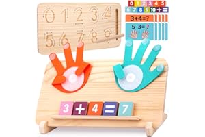JAIIMEN Montessori Learning Toys for Toddlers 2-4, Double-Sided Finger Counting & Number Tracing Board, Colorful Number Blocks, Solid Pine Wood Educational Math Toy for Kids Boys Girls Ages 1 3 5 Year Old