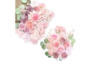 ORGMEMORY Künstliche Blumen mit Stielen, Kuenstliche Blumen Dusty Rose, Verschiedene Kunstblumen, Hochzeitsdeko Blumen fuer Tisch, Tortendeko Hochzeit Essbar, Deko Blumen fuer Hochzeitstorten(Dusty Rose Belle)