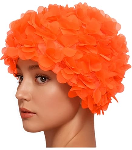 Blue Reef Isla Floral - Cuffia da nuoto classica retrò con petali di fiori 3D, tinta unita, elegante, vintage, taglia unica, per adulti (viola