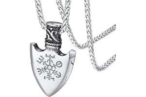FaithHeart Collar Vikingo Colgante Hombre Vegvisir Thor Flecha Acero Inoxidable 316L Talismán Nórdica Joyería Protección Familia
