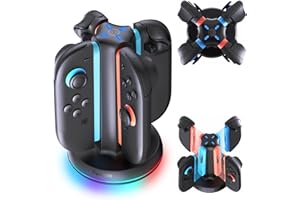 ‎TRANSNOVO TRANSNOVO Stacja ładująca kompatybilna z Nintendo Switch 2, 4-gniazdowa magnetyczna szybka ładowarka do przełącznika 2 kontrolerów Joycon, bezkierunkowe wkładanie, 9 trybów RGB LED, kabel USB-C w