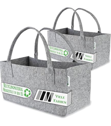Sac En Feutre Conny Lot De 4 - 50x25x25 Cm, 25 Litres - Pour Courses, Bois De Chauffage, Transport - Gris