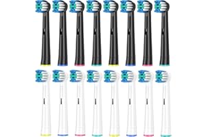Cokfais Toothbrush Head Compatible with Braun Oral b Electric Toothbrush, Pack of 16 Sensitive Replacement Brush Heads for Oral-b Pro Smart Vitality Genius Triumph Teen Kids (White+Black)