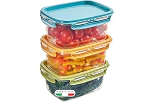 Snips Lock Mixcolor - Set 3 Contenitori per Alimenti 1,2L, Coperchio Salva Freschezza con 4 Chiusure di Sicurezza - Contenitore per Cibi 18,4x14x12 Frigorifero, Microonde e Lavastoviglie Made in Italy