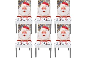Fuloon 4 6 Pezzi Coprisedia di Natale, Fodere per Sedie da Pranzo Natalizie Decorazione Natalizia, Coprisedie con Schienale Fodere per Sedie Lavabili Removibili per Banchetti Domestici Feste Décor