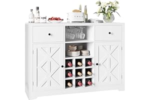 FirFurd Szafka kuchenna, biała, 120 cm, kredens do jadalni, kuchni, szafka bufetowa, komoda kuchenna z 2 drzwiami i szufladami, drewniana szafka do przechowywania, 120 x 40 x 87 cm