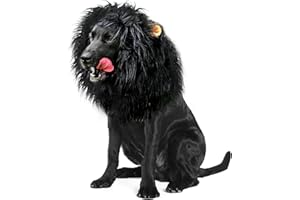 Onmygogo Lion Crinière pour Chiens - Perruque en Fourrure pour Halloween et Noël - Accessoire pour vêtements pour Animaux de Compagnie(Black, L)
