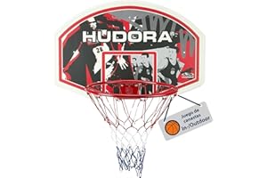 HUDORA Juego de canasta de baloncesto para interior y exterior, canasta de baloncesto con tabla, incluye material de fijación para montaje en pared, tabla de baloncesto y cesta para adultos/jóvenes y
