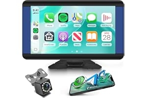 Rimoody Portable Car Stereo Wireless Carplay Android Auto,7 Inch Touch Screen Radio Bluetooth Hands-Free/Mirror Link/Navigation/Voice Control/TF Card/AUX Cable,for All Vehicles + Backup Camera