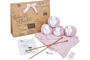 Needle It® Manta de bebé DIY 100% algodón Kit de Tejido - Kit de costura para principiantes completo con agujas de tejer - Ideal para regalar