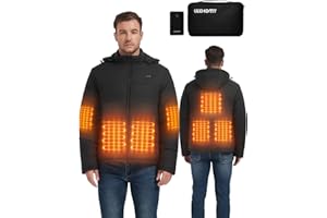 LUXHOMY Beheizbare Jacke mit 7.4V 16000mAh Akku, Beheizte Jacke für Herren Damen, 7 Heizzonen Heizjacke mit Powerbank, Wärmejacke mit Abnehmbarer Kapuze