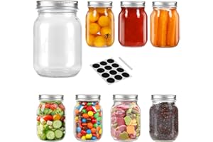 ZHOUZGLASS Glass Regular Mouth Mason Jars, 16 oz Clear Glass Jars with Silver Metal Lids for Sealing, Canning Jars for Food Storage, Overnight Oats, Dry Food, Snacks, Candies, DIY, Meal Prep (Silver, 8PACK)