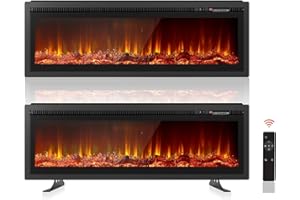 Nordivale 40"/102cm Recessed Electric Fireplace, Wall Mounted/Freestanding Media Wall Fireplace 750/1500W with Remote & Touch Buttons Controlled, 12 LED Color Electric Log Burner, Overheat Protection