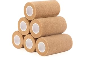SAGAFLY Haftbandage Verband Selbstklebender 10cm x 4,5m, 6 Rollen Fixierbinde Selbsthaftend Kohäsive Bandage für Erste Hilfe Dog Tierarztwickelband Sport Elastische Binde für Handgelenk, Füße (Hautfarbe)