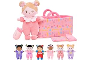 OUOZZZ Muñeca Suave de bebé con Funda de Transporte y Accesorios para muñecas Rosa, muñeca Suave de 25 cm para niños a Partir de 3 Meses, Regalo de bebé para niñas y niños