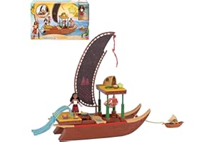 Mattel Disney Moana 2 Toys, Moana’s Adventure Canoe Playset with Floating Canoe, Moana Small Doll, 1 Character Friend, 6 Play Areas & 10 Accessories, JBT54