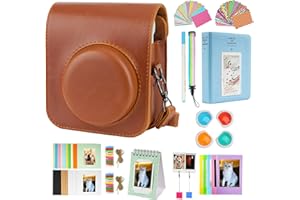 Risou Mini 12 Camera Accessories Bundles Compatible with Instax Mini 12. - Kit Includes: Camera Case/Photo Album/Filters/Wall Hanging Frames/Stickers/Pen(12 in 1) (Brown)