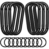 6 Pieces Climbing Carabiner, Large Black Tactical Carabiner, D-Shaped Climbing Carabiners, Aluminium Carabiner with 10 Round
