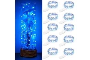 Guezuvoru Lot de 10 guirlandes lumineuses LED à piles 1m 10 LED fil d'argent bleu étanche bouteille étoile guirlandes lumineuses pour Noël fête de mariage chambre décoration extérieure intérieure