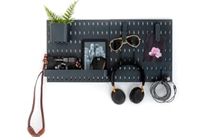 L'essentiel Home and Office Wall Organiser Pegboard 56 * 28 cm Black Complete Set (2 Tiles of 28 * 28cm) and Accessories