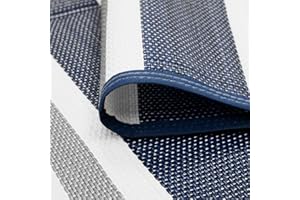 KZY LONDON Outdoor Rugs for Garden - Large Plastic Waterproof Mat 120x180 cm - Reversible Camping and Picnic Rugs - Perfect for Garden, Patio, Decking - Stain And Water Resistant (Blue Striped)