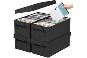 Lifewit Confezione da 4 Porta DVD, Contenitori Impilabili con Coperchio Pieghevole per 100 DVD (25 ciascuno), per Casa e Auto, Nero