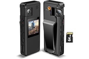 Hoestr A32 64GB Körperkamera, Portable Kamera mit 180° drehbarem Objektiv und Bewegungserkennung, 1080P Camcorder mit Audio und Video Aufnahme für Outdoor Sport Polizei Lieferung Radsport Helm