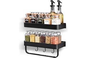 LXUDN Gewürzregal Wand,2 Etagen Gewürzregal Hängend für Küche und Bad,Schwarz Gewürz Organizer,Gewürzständer,Spice Rack