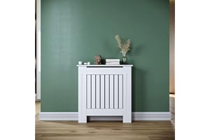 SONNI Copertura per Radiatore 78x19x81.5 cm, Classico e Moderno per Copritermosifone, Copertura Termosifone Grande a Doghe Rigate Laccate Bianche