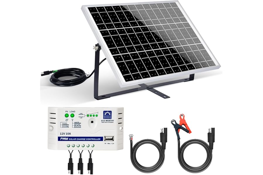 ECO-WORTHY Solar Panel Kit 25W 12V with Mounting Brackets: 25W Solar Panel + 10A Solar Charge Controller + SAE Connection Cable for Boat Motorhome Chicken Coop Gate Opener Water Pump